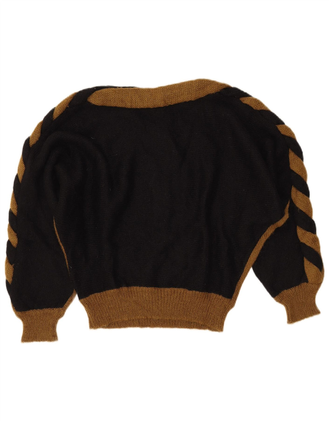 VINTAGE Pull col bateau femme UK 14 Medium Black Colourblock