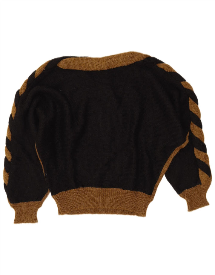 VINTAGE Pull col bateau femme UK 14 Medium Black Colourblock