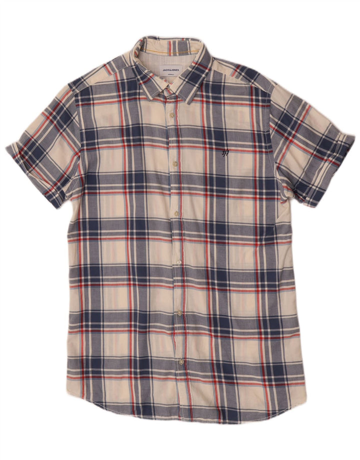 Jack & Jones Chemise à manches courtes pour homme en coton à carreaux bleus