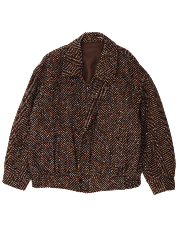 Veste coupe-vent Bomber Vintage pour hommes UK 42 XL laine à chevrons marron