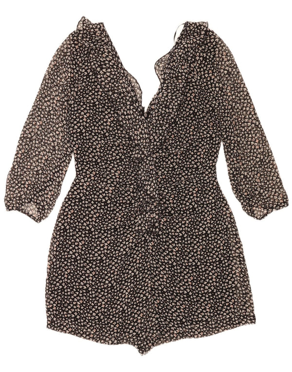 Zara Combishort à manches 3/4 pour femme UK 14 Large Noir Floral Polyester