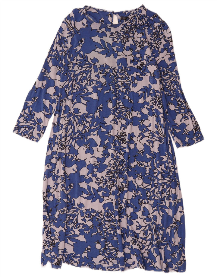 Marks & Spencer Robe droite à manches 3/4 pour femme UK 12 Bleu moyen floral