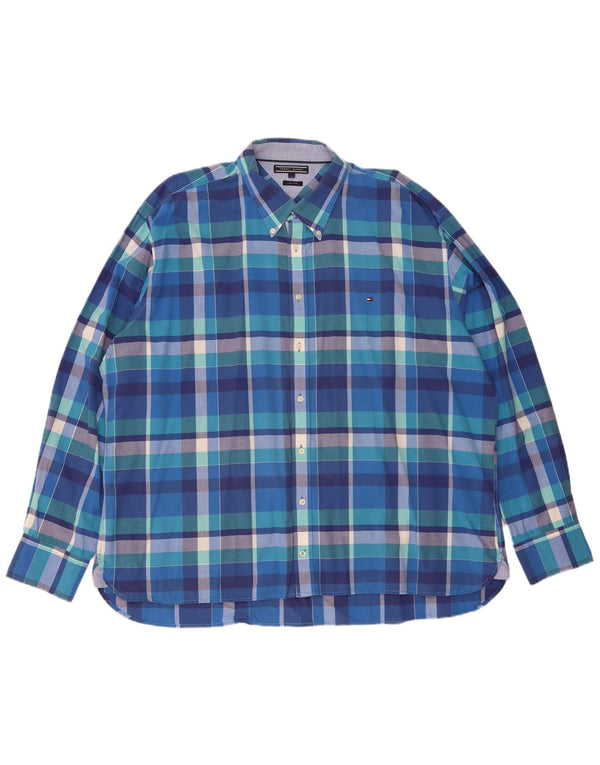 Tommy Hilfiger Chemise sur mesure pour homme 3XL en coton à carreaux bleus