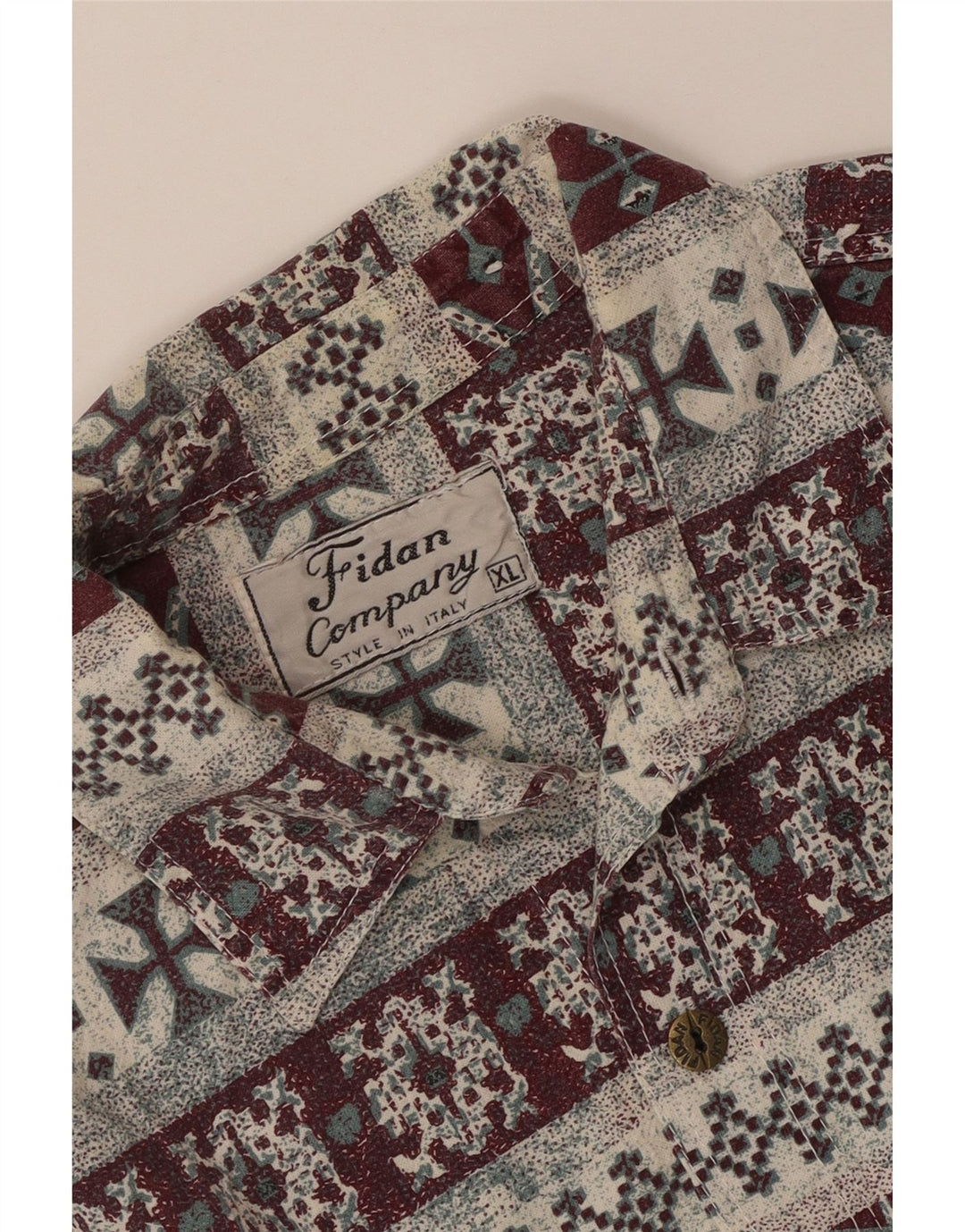 vintage Chemise à manches courtes pour hommes XL Bordeaux Géométrique Aztèque