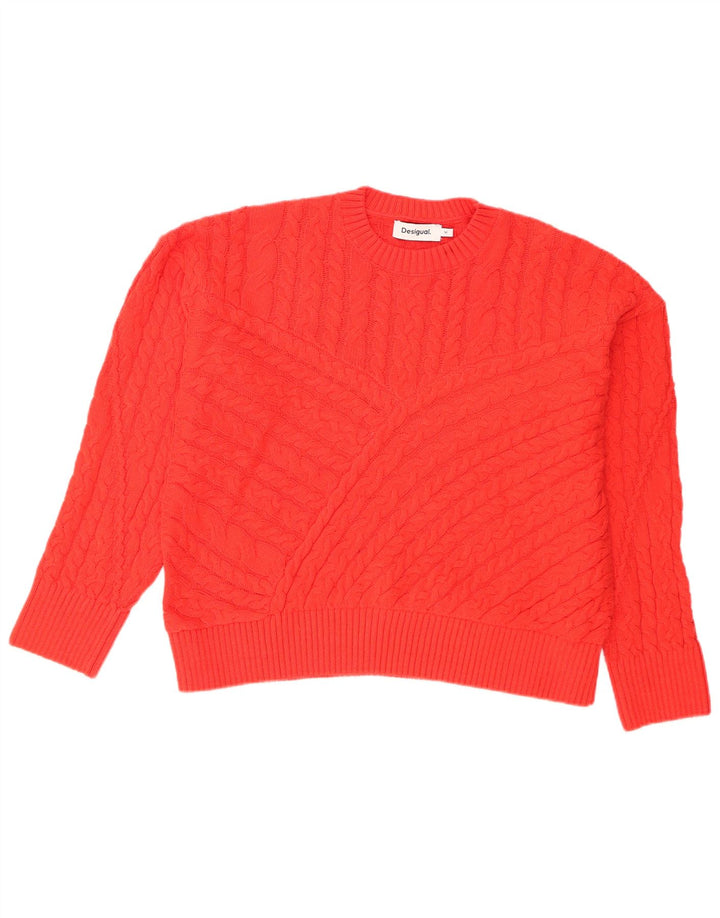Desigual Pull surdimensionné à col rond pour femme UK 14 Orange moyen