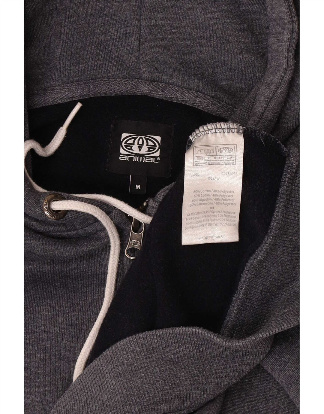 Animal Pull à Capuche Zippé Homme Gris Moyen Coton
