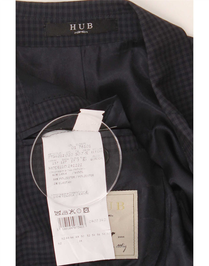 Hub Veste blazer à 2 boutons pour homme IT 50 Grande laine vichy bleu marine