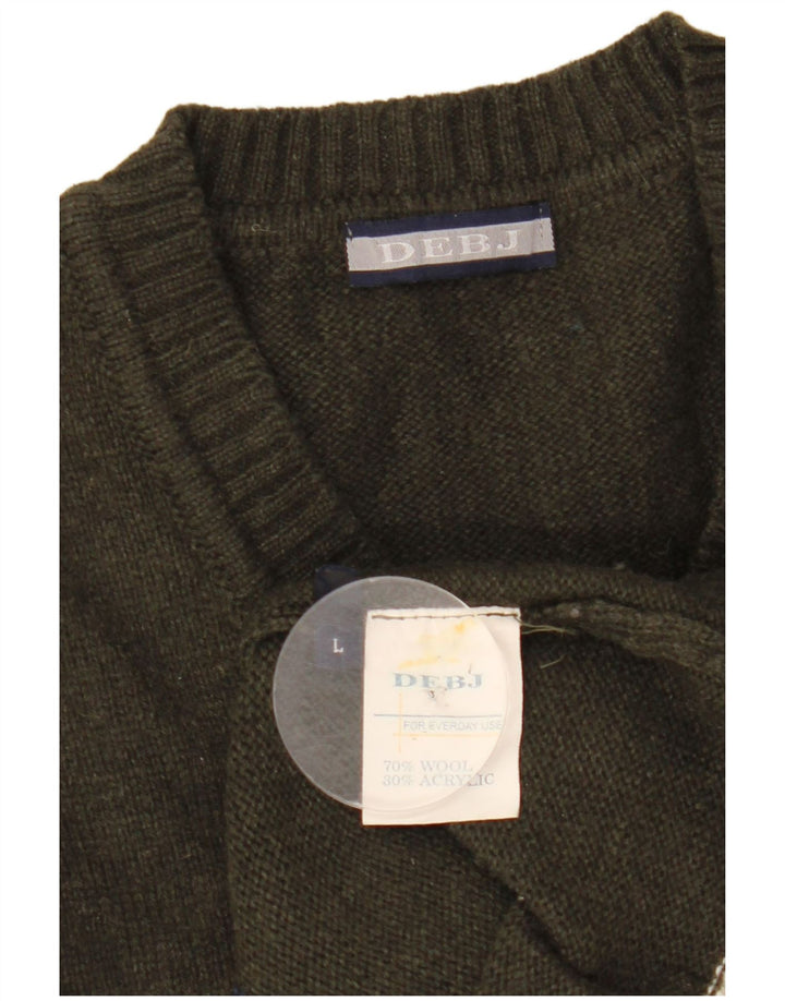 vintage Mens V-Col Jumper Pull Grand Kaki Argyle/Diamond Laine