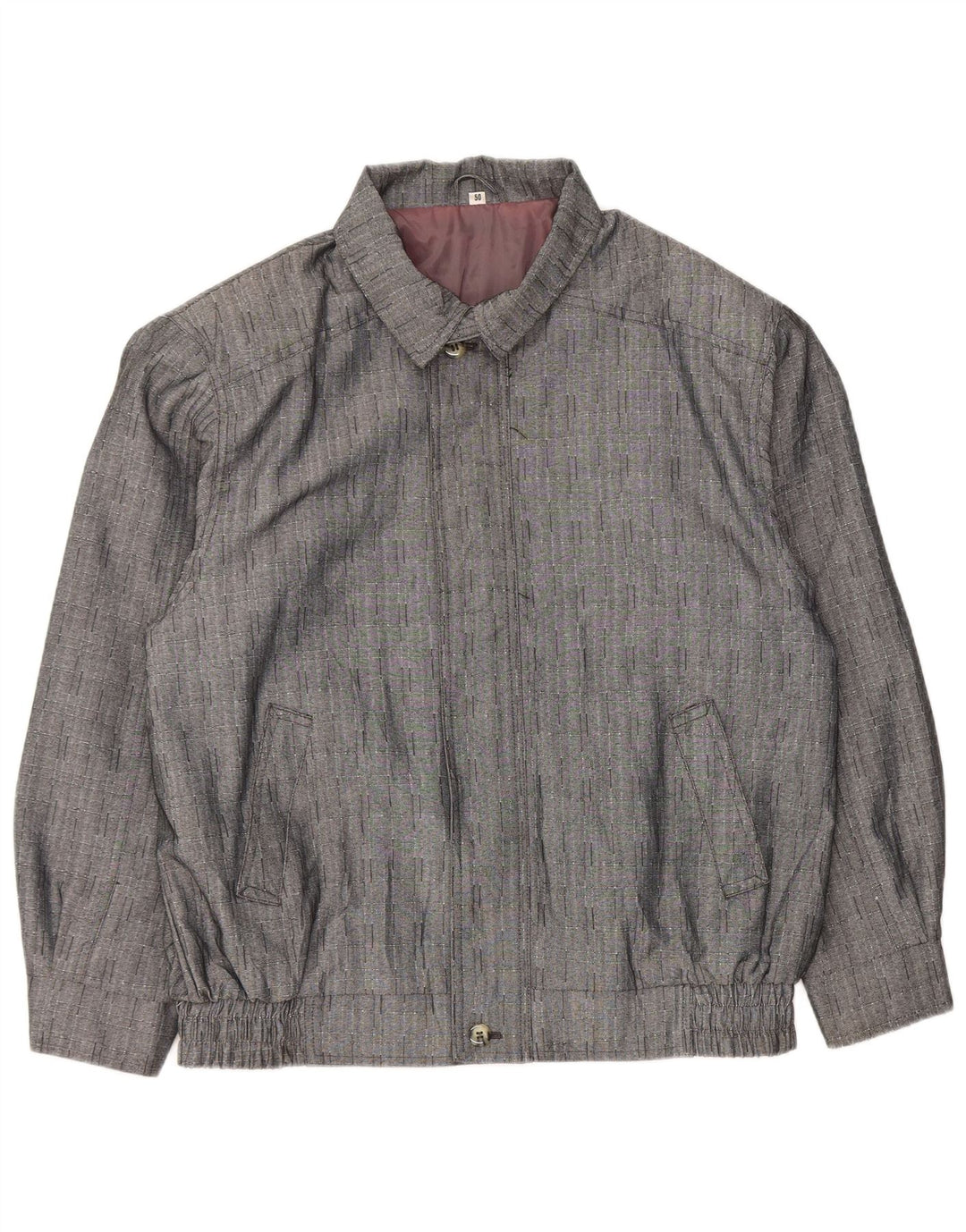vintage Mens Bomber Jacket IT 50 Grand Gris Check Polyester