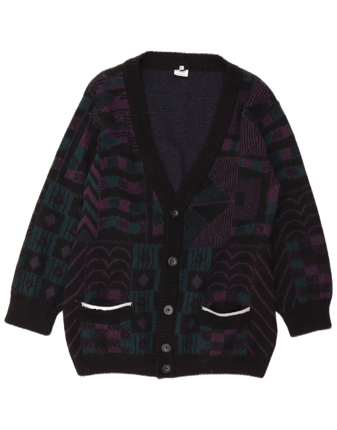 PIMET MAGLIERA Pull Cardigan Femme UK 18 XL Noir Géométrique