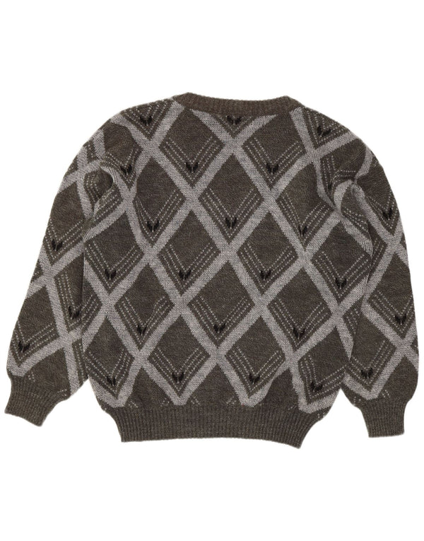 vintage Homme Col V Pull Pull IT 54 XL Gris Argyle/Diamond Laine