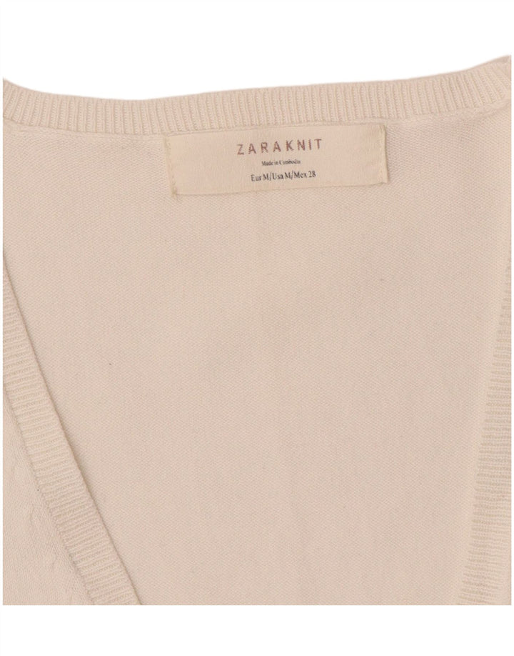 Zara Femme Cardigan Pull UK 12 Moyen Blanc