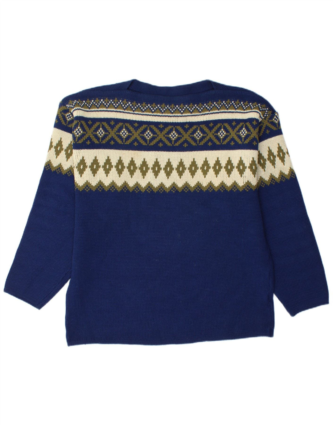 VINTAGE Pull col bateau pour homme Bleu marine moyen Fair Isle