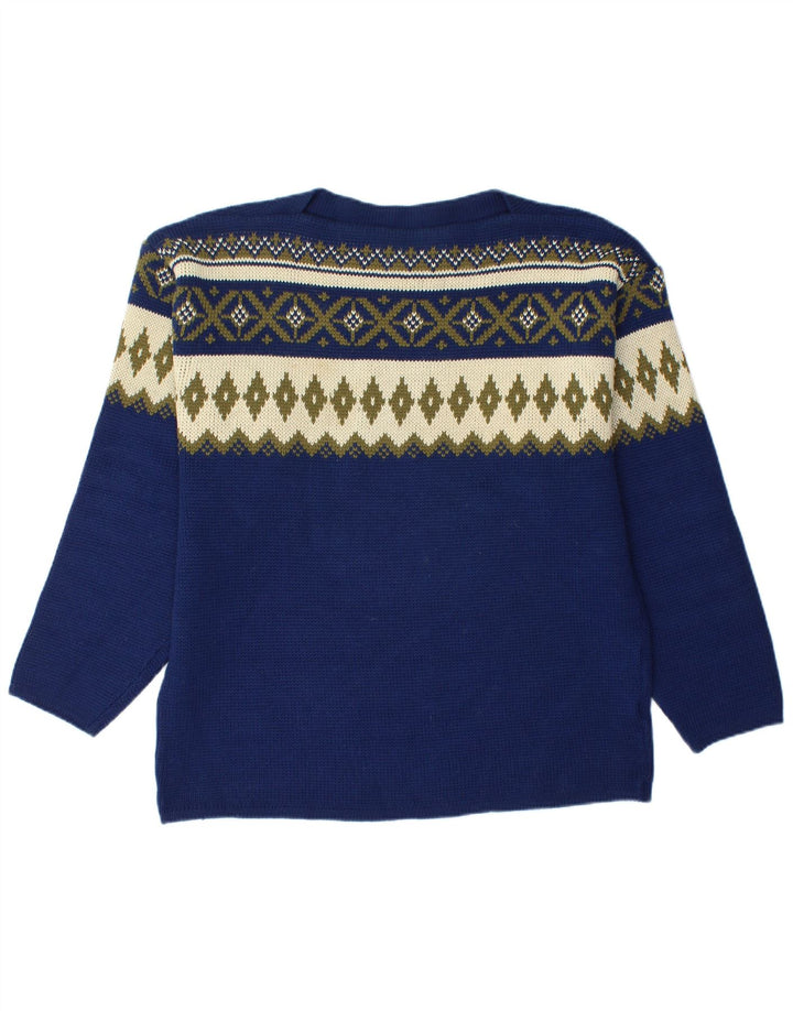 VINTAGE Pull col bateau pour homme Bleu marine moyen Fair Isle