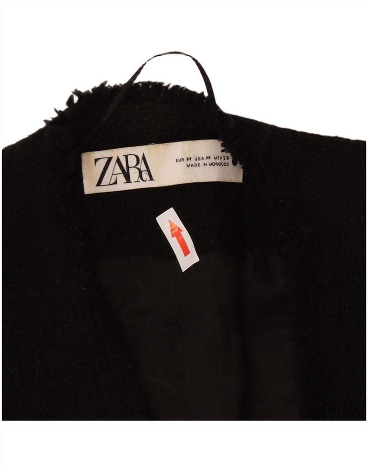 Zara Veste Blazer Double Boutonnage Femme UK 12 Coton Noir Moyen