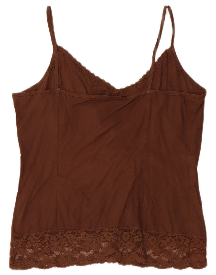Benetton Womens Crop Cami Top UK 12 Coton Marron Moyen