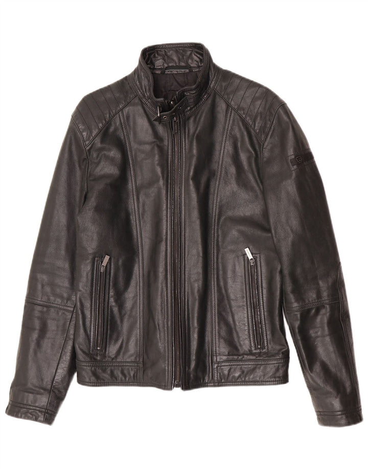 Strellson Veste en cuir pour homme UK 38 Cuir noir moyen