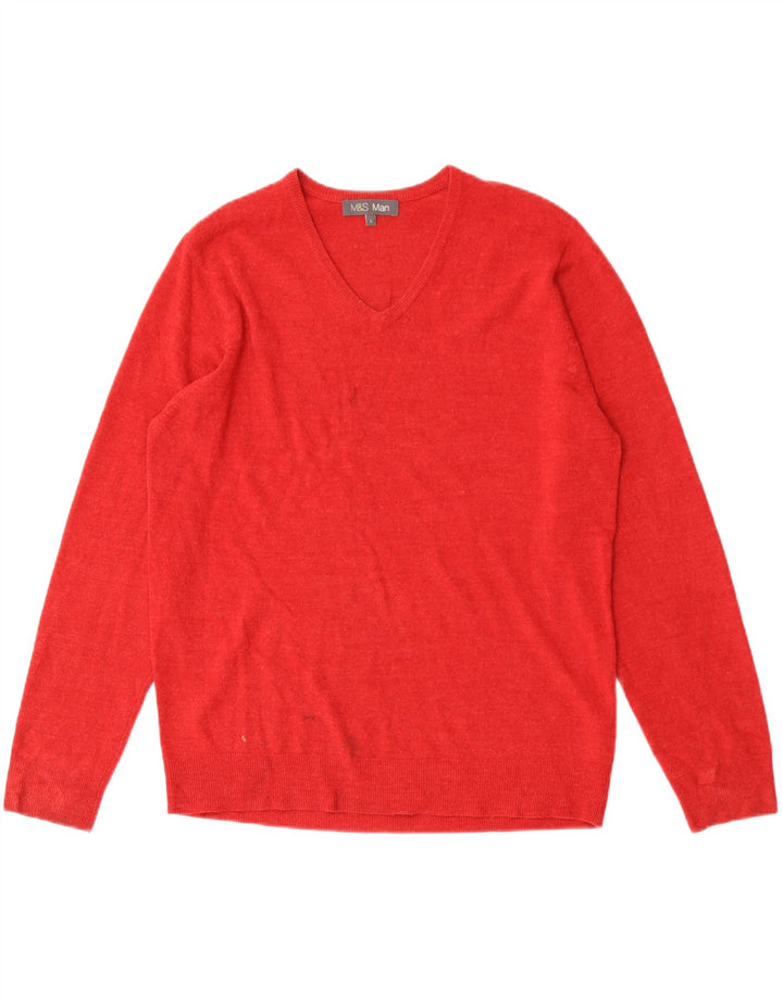 Marks & Spencer Pull col V pour homme en acrylique rouge Taille L