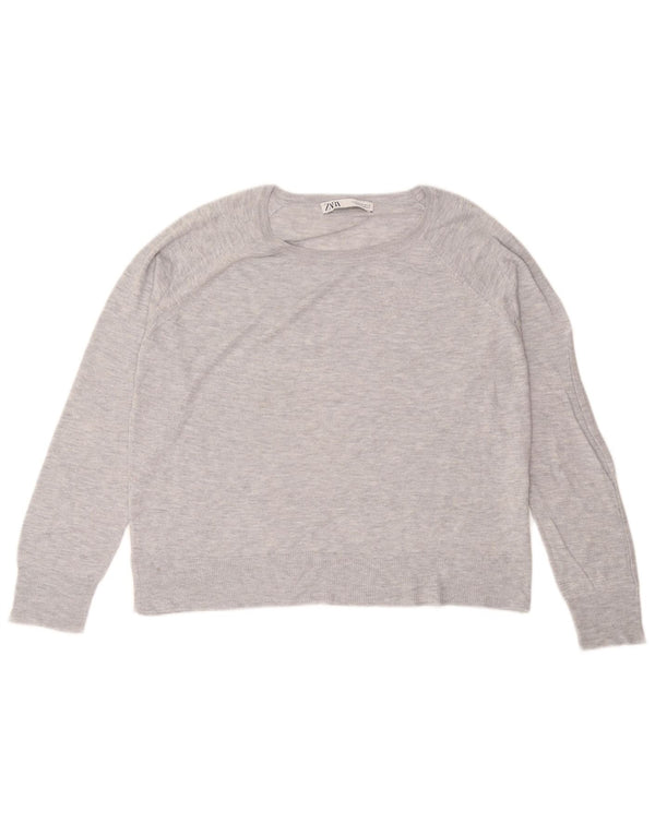 Zara Womens Loose Fit Blouse Top UK 14 Gris Moyen Viscose