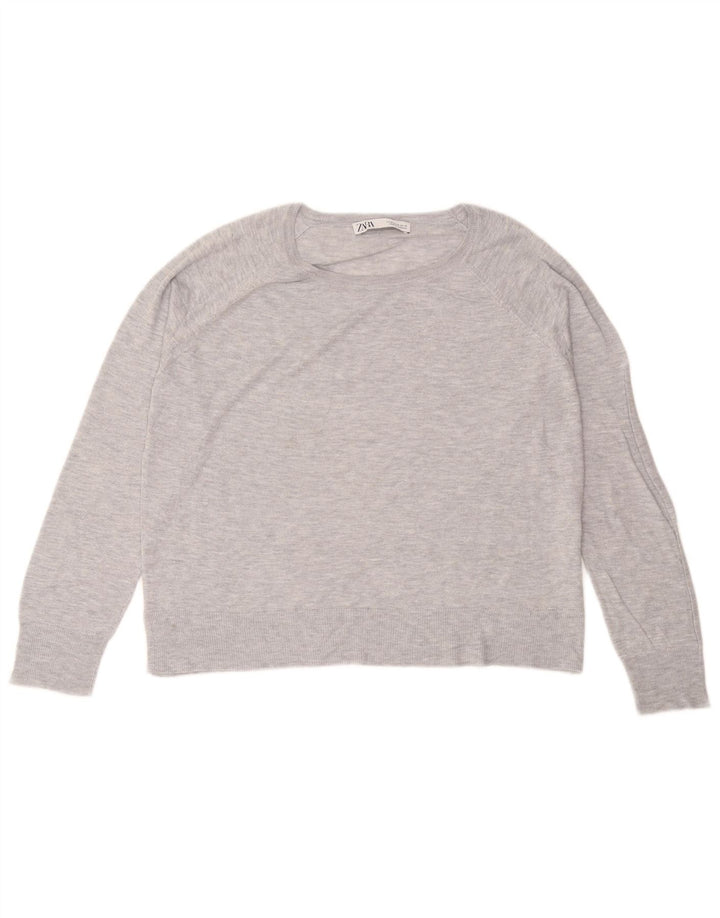 Zara Womens Loose Fit Blouse Top UK 14 Gris Moyen Viscose