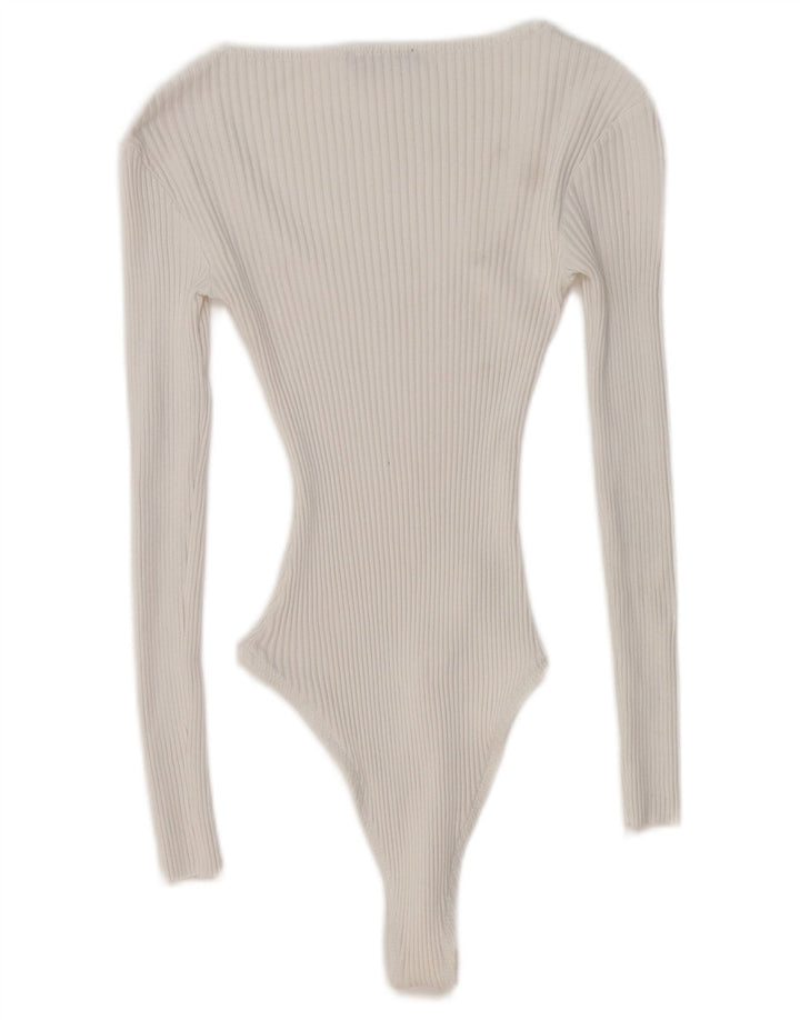ZARA Body à manches longues pour femme UK 8 Small Blanc