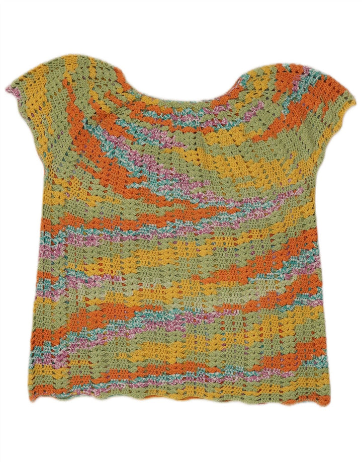 vintage Womens Boat Neck Jumper Sweater UK 14 Moyen Multicolore