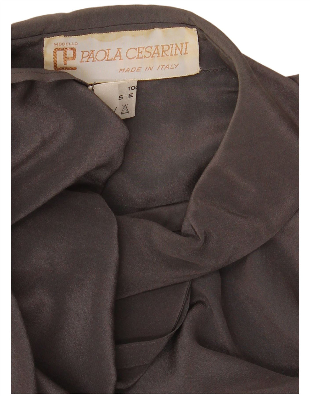 VINTAGE Chemisier Chemise Femme UK 14 Grande Soie Grise