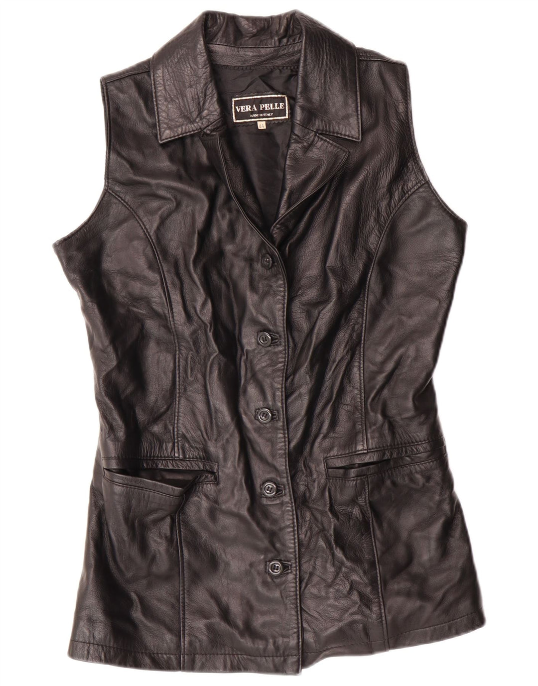 VINTAGE Gilet en cuir femme IT 44 Cuir noir moyen