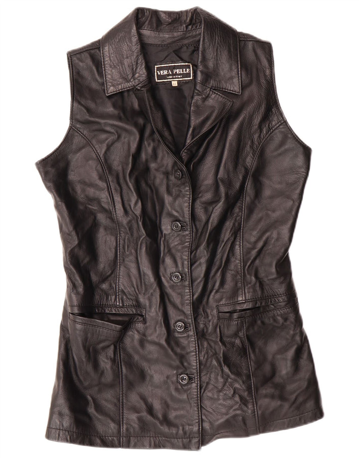 VINTAGE Gilet en cuir femme IT 44 Cuir noir moyen