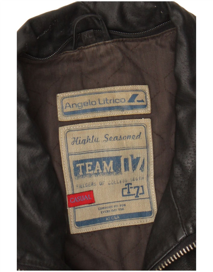 Angelo Litrico Veste en cuir pour homme UK 42 XL Cuir noir