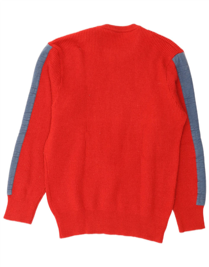 VINTAGE Pull ras du cou pour homme IT 52 Grande laine colorblock rouge