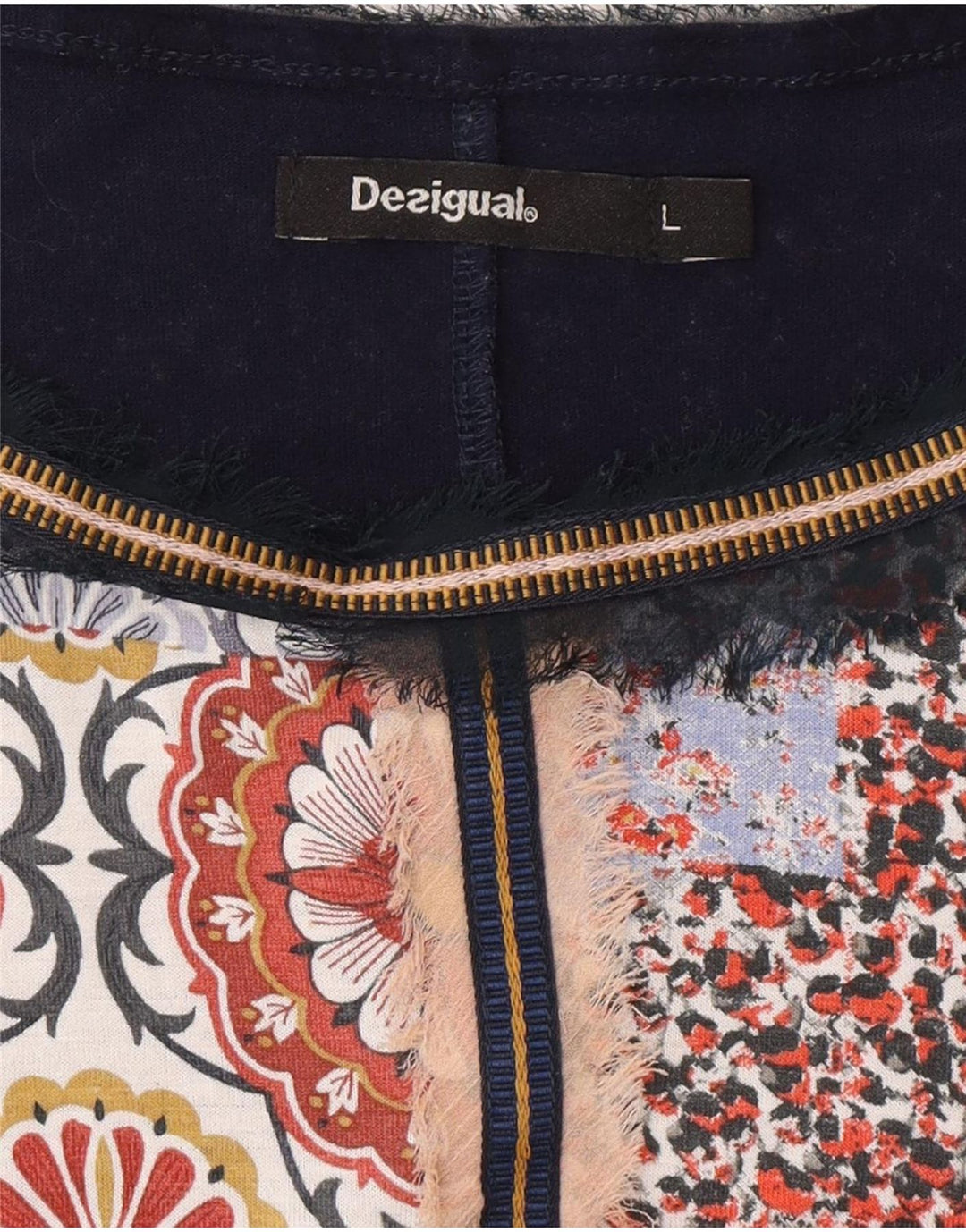 Desigual Womens Poncho Blouse Top UK 14 Large Bleu Marine Patchwork Bohème