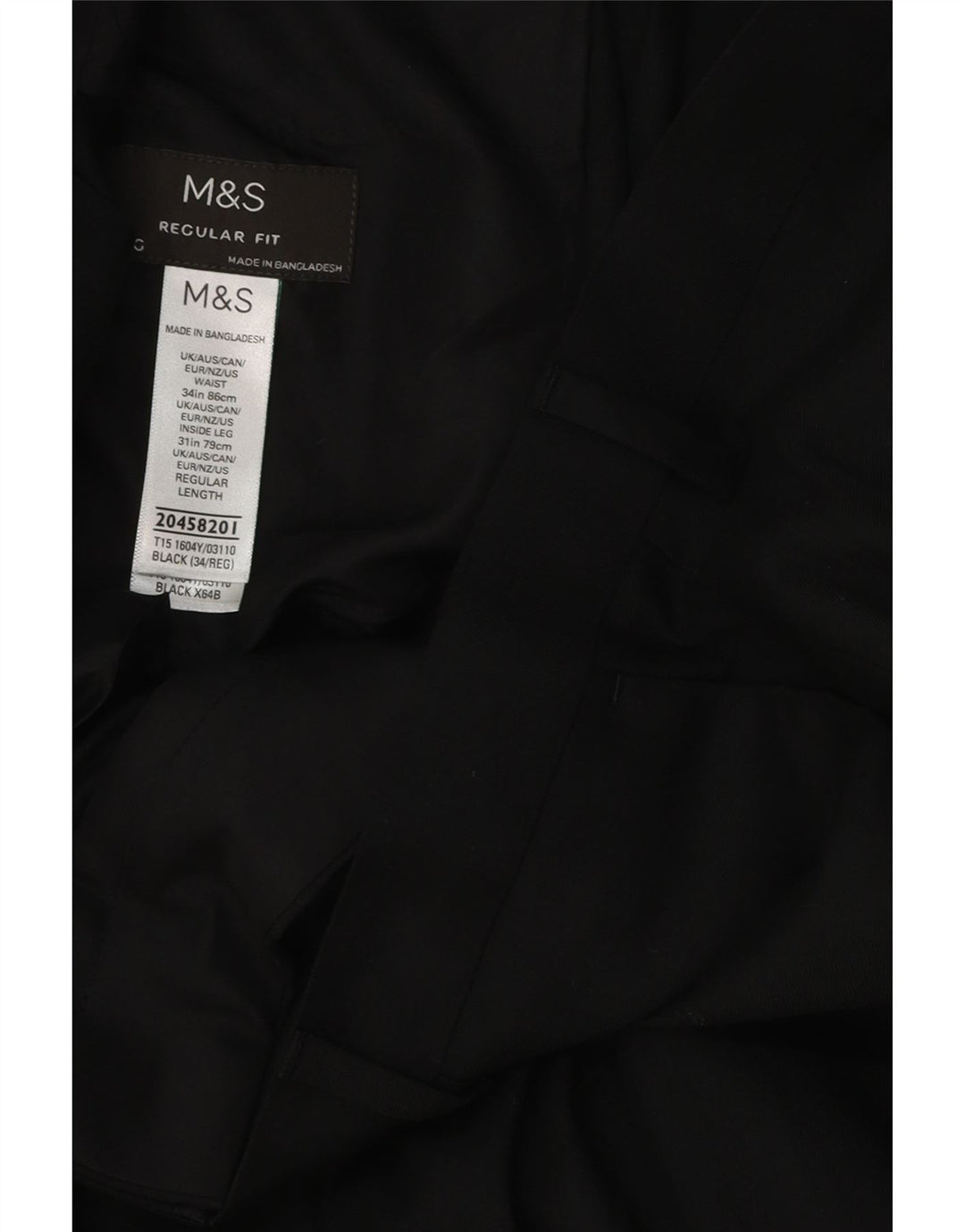 Marks & Spencer Pantalon de costume coupe classique pour homme W34 L31 Noir Polyester