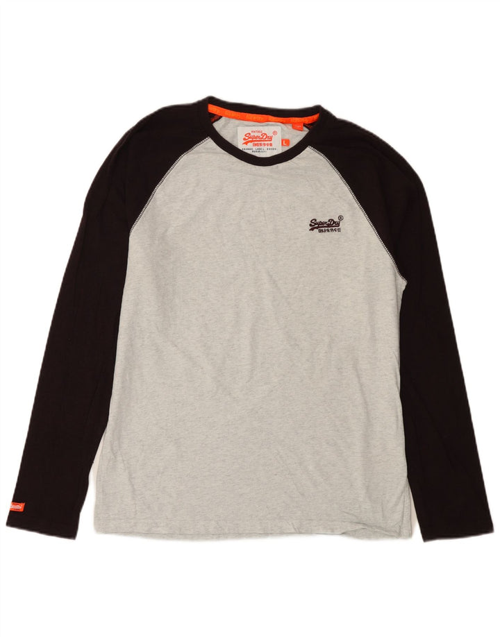 Superdry Haut à manches longues en coton color block gris pour homme