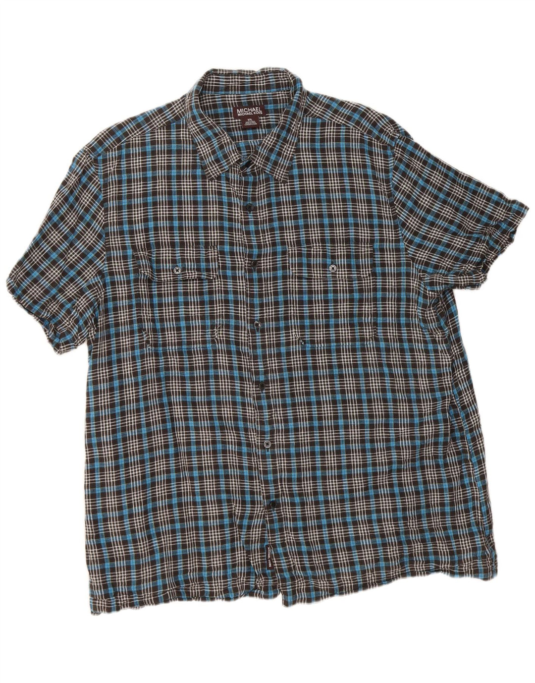 Michael Kors Chemise à manches courtes pour hommes 2XL Bleu à carreaux en lin