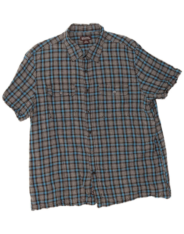 Michael Kors Chemise à manches courtes pour hommes 2XL Bleu à carreaux en lin