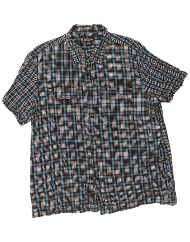 Michael Kors Chemise à manches courtes pour hommes 2XL Bleu à carreaux en lin