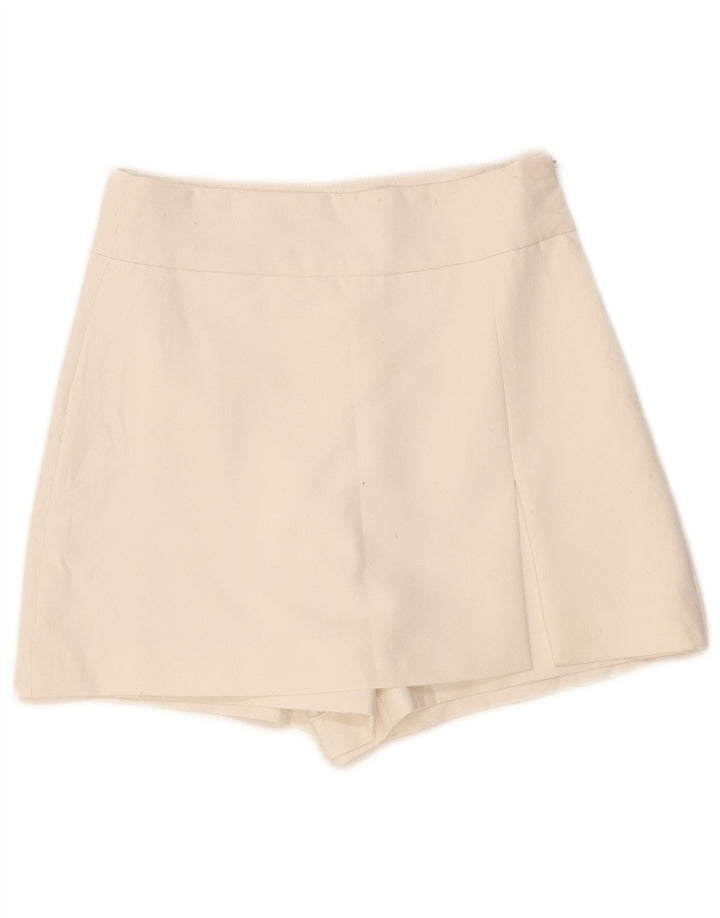 ZARA Jupe-short taille haute pour femme UK 8 Small Blanc Polyester