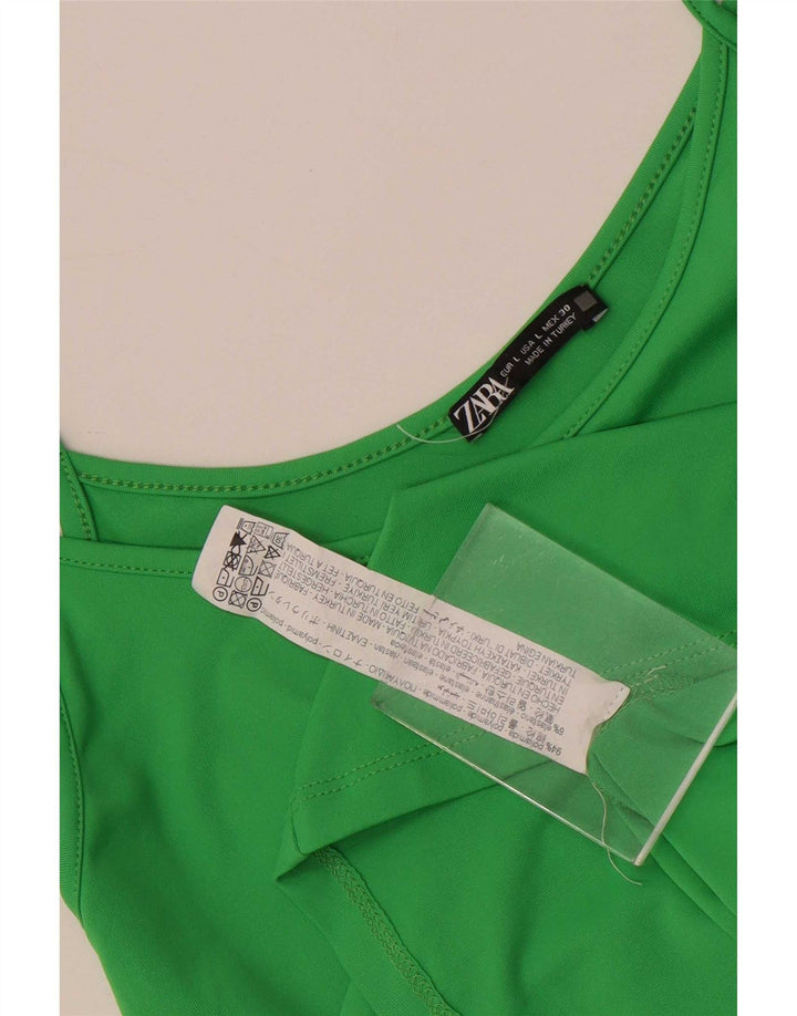 Zara Femme Cami Top UK 14 Large Vert Polyamide