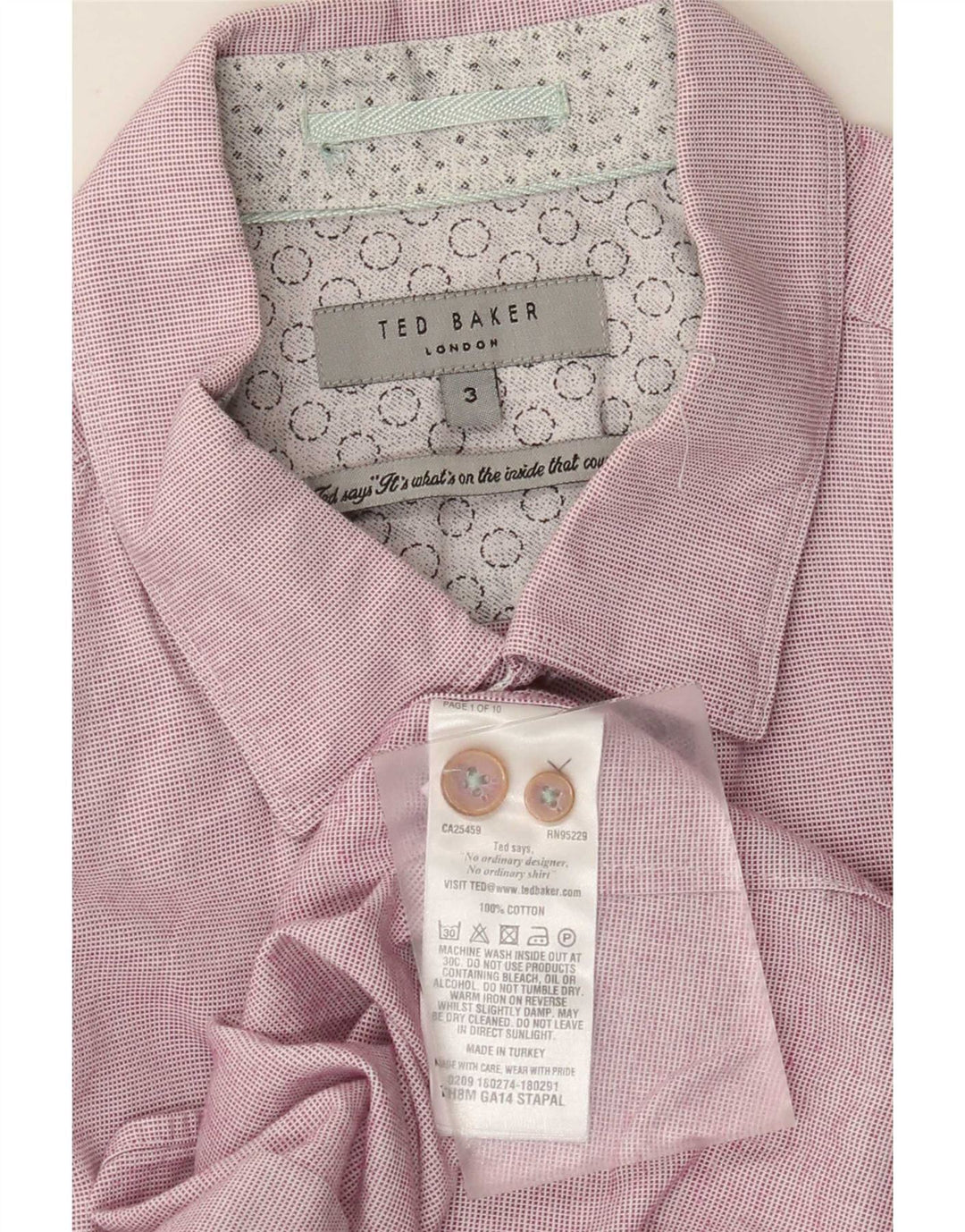 Ted Baker Chemise Homme Taille 3 Coton Rose Moyen