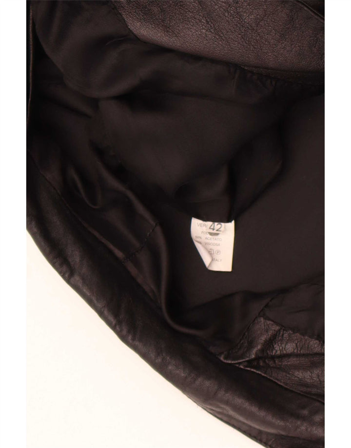vintage Femme 1 Bouton Veste Blazer En Cuir IT 42 Moyen Noir