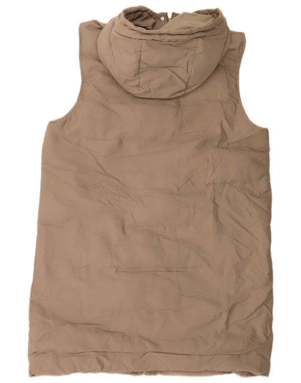 Gilet rembourré à capuche long pour femme ZARA UK 12 Polyester beige moyen