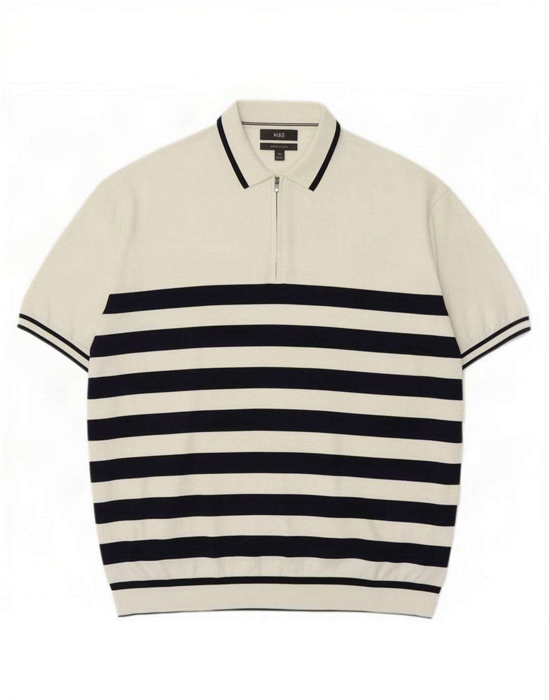 Marks & Spencer Pull col polo pour homme 2XL Blanc rayé