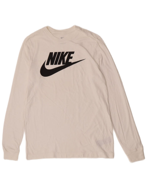 Nike Haut graphique à manches longues pour homme Coupe régulière en coton blanc moyen