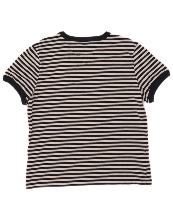 Tommy Hilfiger T-shirt court pour femme UK 10 Petit coton rayé bleu marine