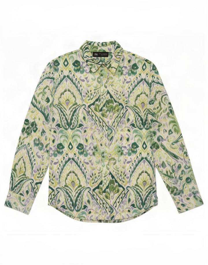 Zara Chemise surdimensionnée pour femme UK 10 Petit vert Paisley Polyester