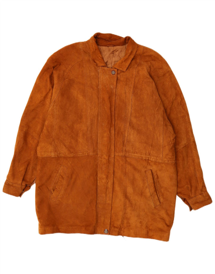 vintage Femmes Suède Pardessus UK 16 Grand Brun
