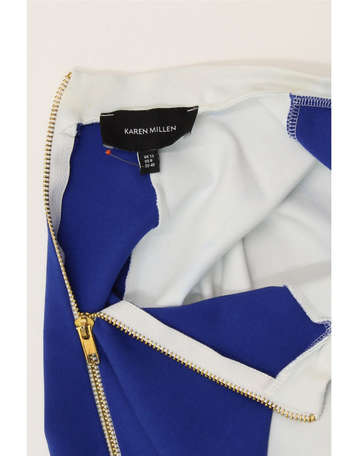 KAREN MILLEN Robe moulante pour femme UK 12 Bleu moyen Colourblock Moderne