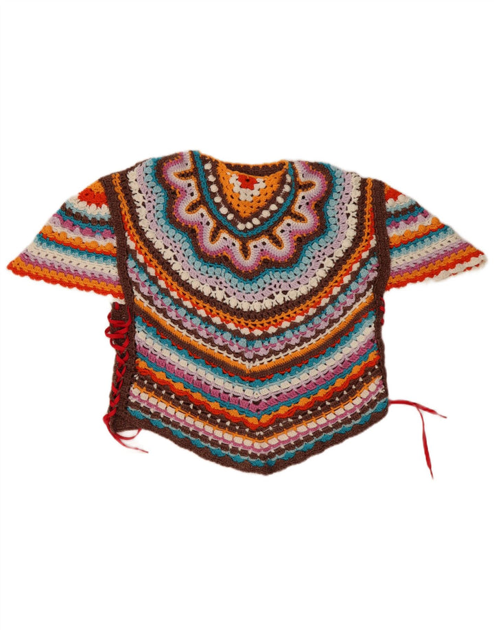 vintage Womens Asymétrique Blouse Top UK 14 Grand Rayé Multicolore