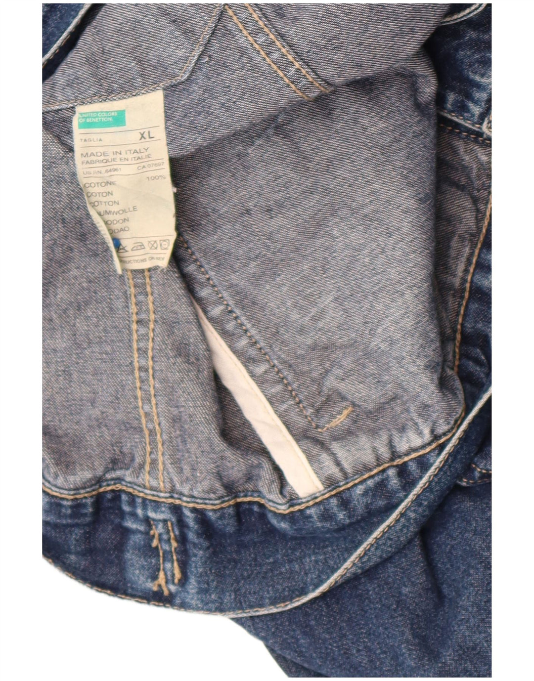 Benetton Veste en Jean Homme UK 42 XL Bleu Coton